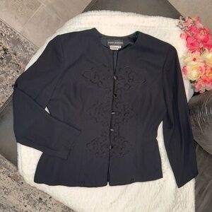 Vintage Donna Morgan Black Embroidered Blazer Size 12